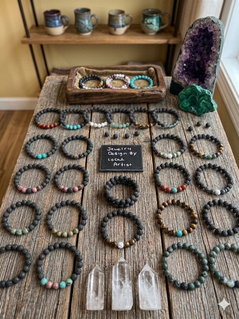Lava & Gemstone Elastic Bracelet | Custom Size & Stones