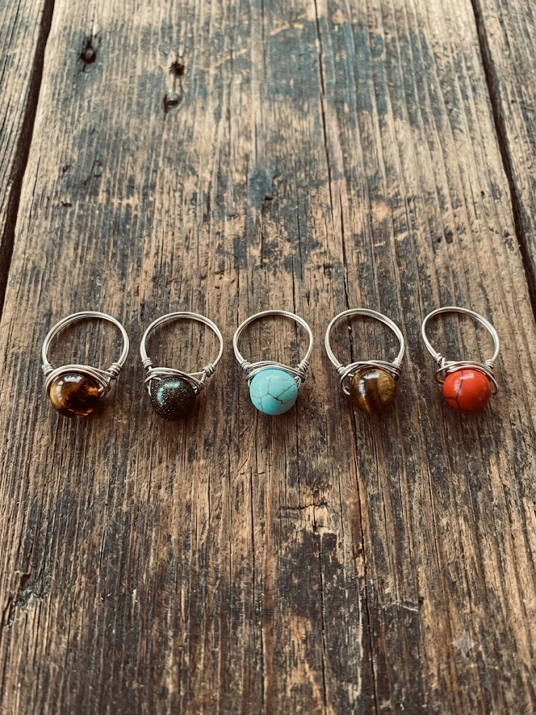 Wire Wrapped Gemstone Ring – Stainless Steel, 10mm | Custom Size