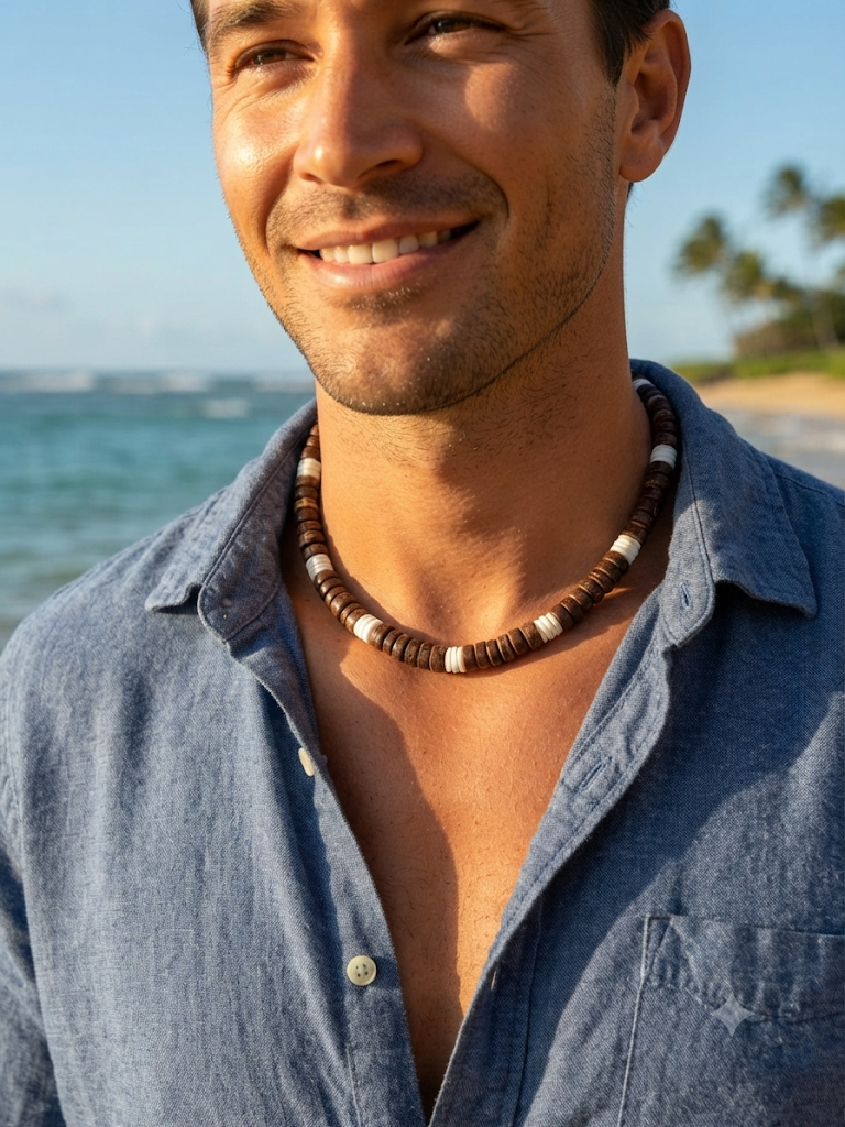Coconut & Puka Shell Disc Necklace – Adjustable 16" to 18"