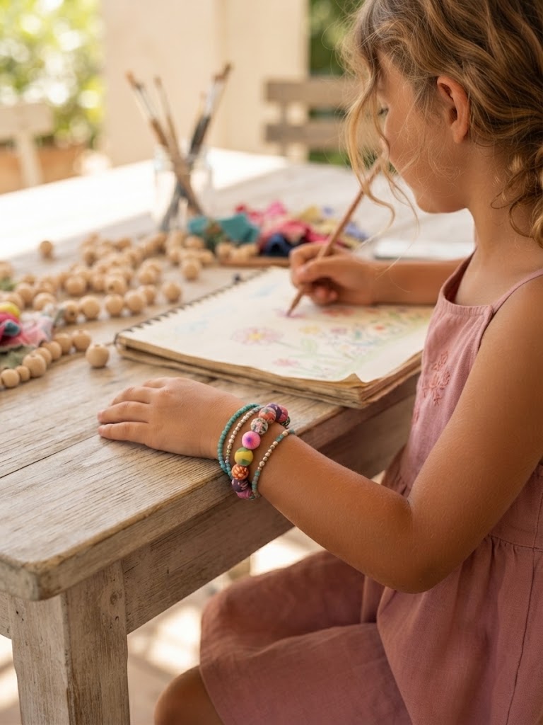 Hand Painted Clay Bead Bracelet