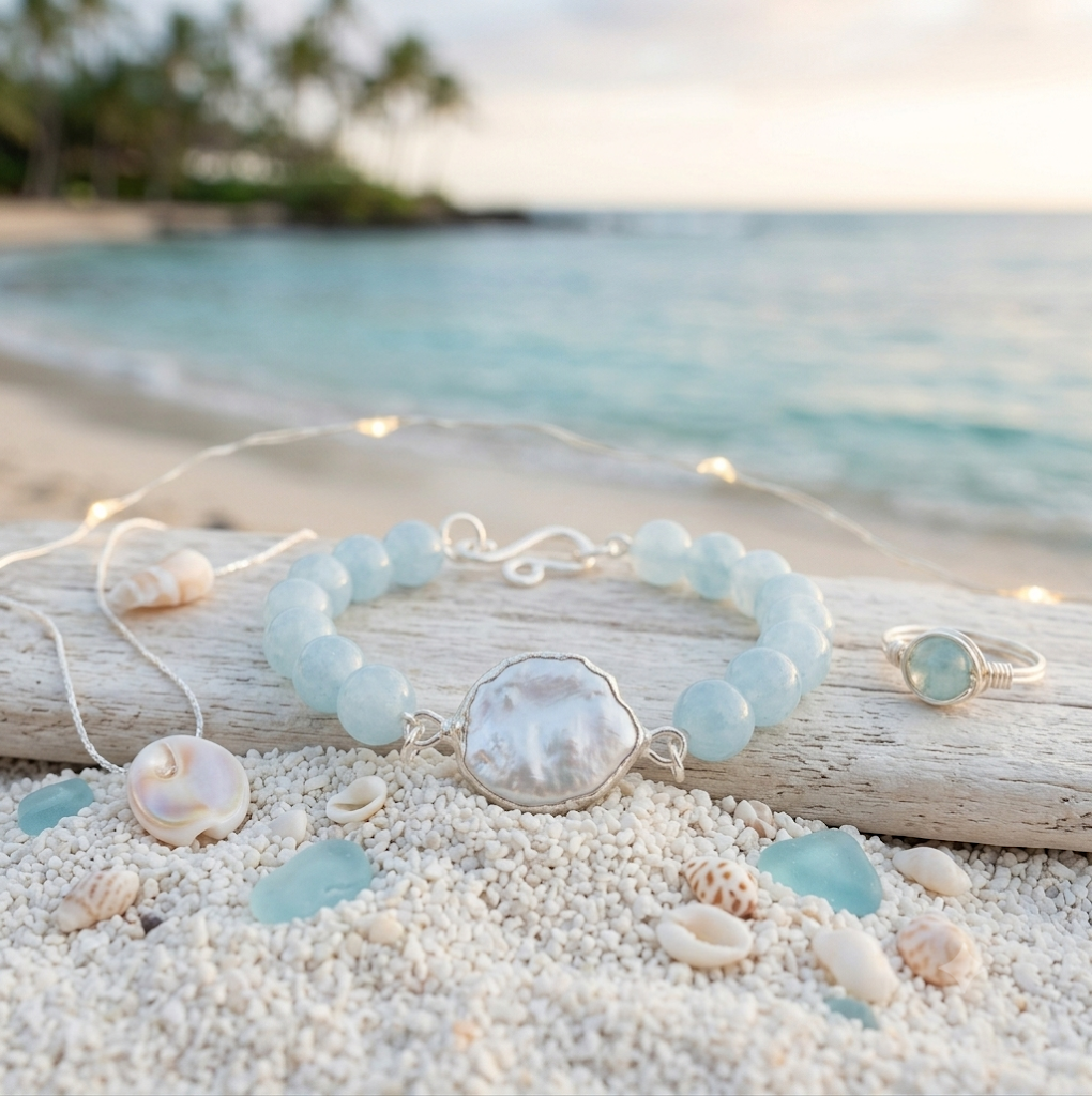 Aquamarine & Baroque Pearl Bracelet