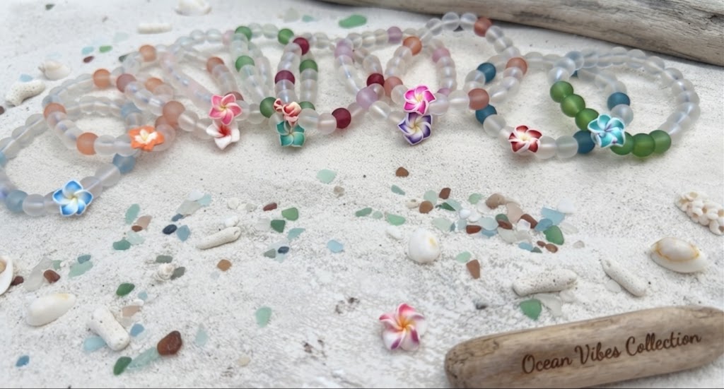 Seaglass Plumeria Charm Bracelet