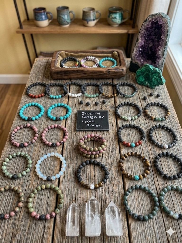 Lava & Gemstone Elastic Bracelet | Custom Size & Stones
