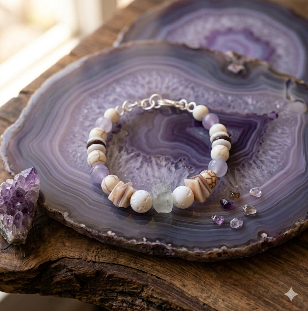 White Lava & Sea Glass Gemstone Bracelet | Adjustable & Custom Size