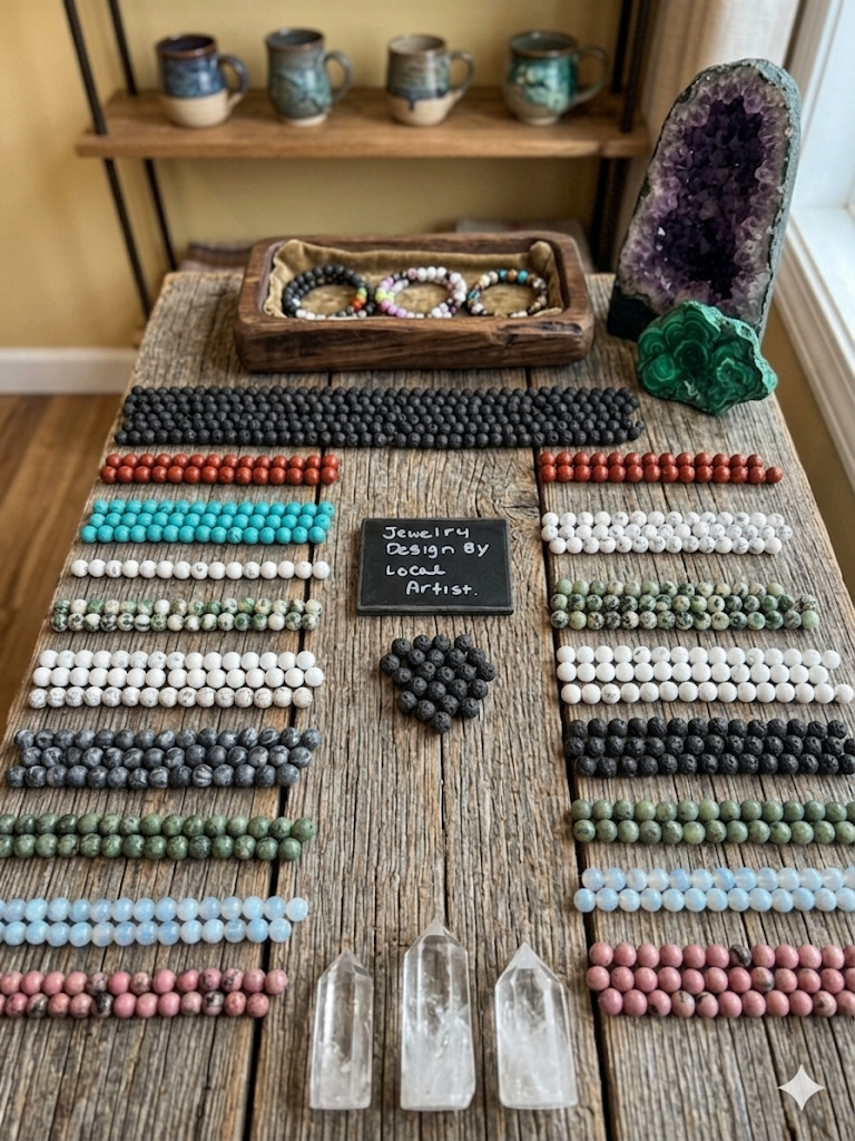 Lava & Gemstone Elastic Bracelet | Custom Size & Stones