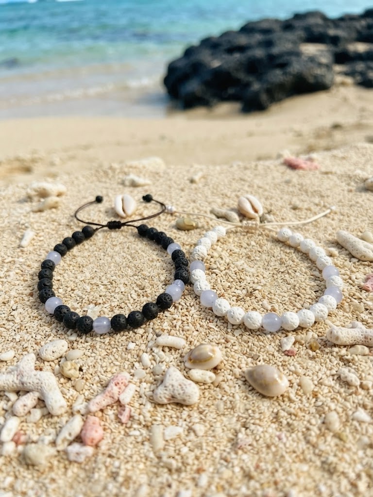 Lava Stone & Aquamarine Anklet