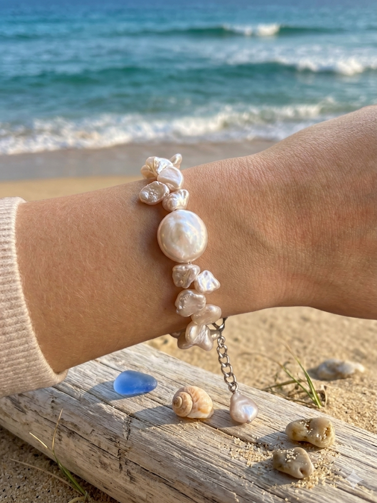 Keshi Pearl & Freshwater Coin Pearl Stainless Steel Bracelet