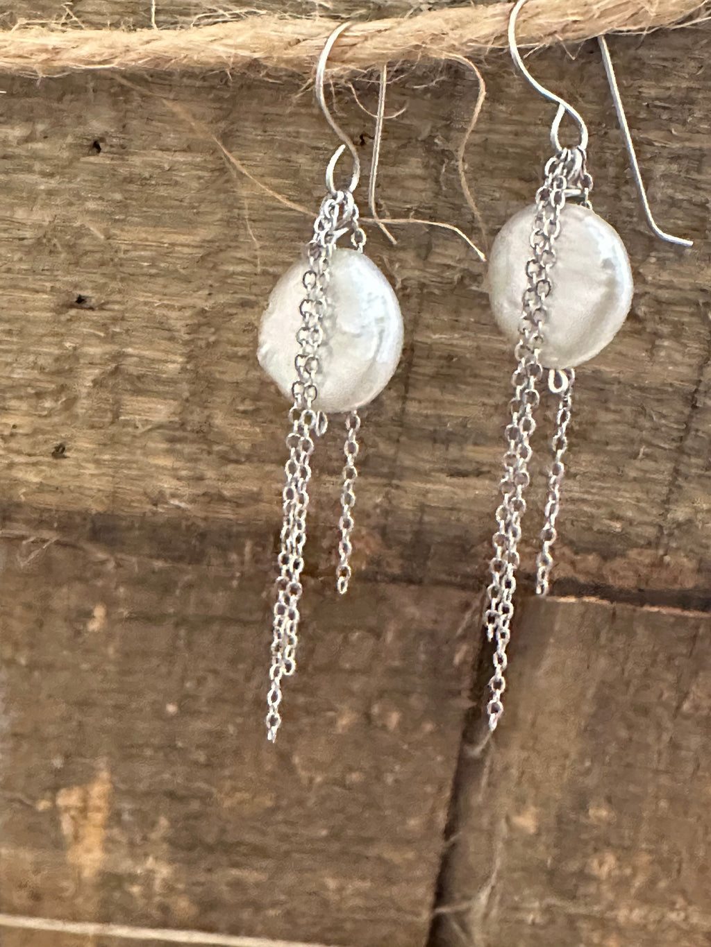Freshwater Coin Pearl Earrings with Stainless Steel Chain