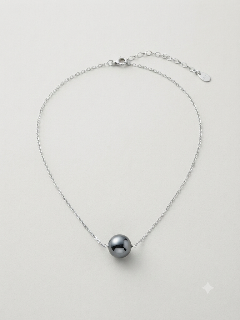 10mm Hematite Adjustable Necklace | 16–18" Stainless Steel Chain