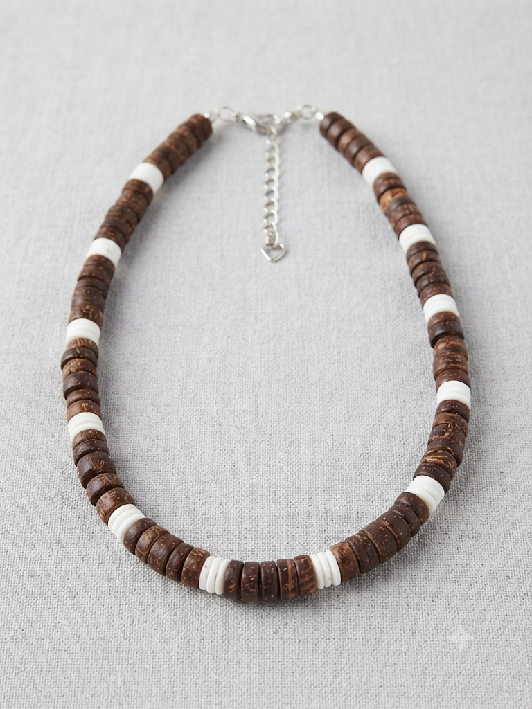 Coconut & Puka Shell Disc Necklace – Adjustable 16" to 18"
