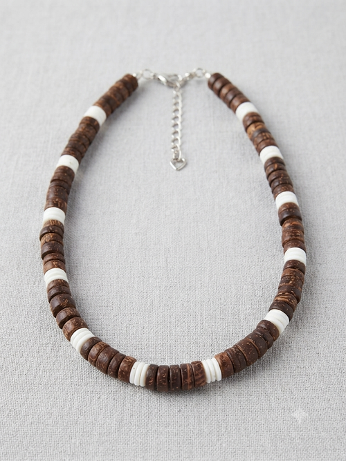 Coconut & Puka Shell Disc Necklace – Adjustable 16" to 18"