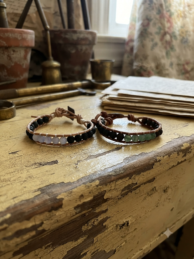 Leather Cord Lava & Gemstone Bracelet 6MM