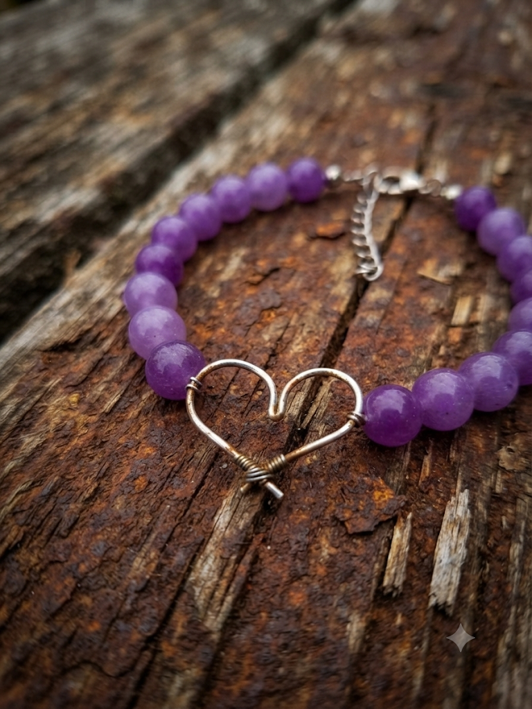 Aquamarine Chip Wire Wrapped Heart Bracelet