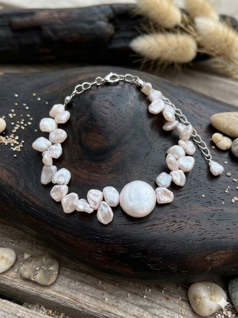 Keshi Pearl & Freshwater Coin Pearl Stainless Steel Bracelet