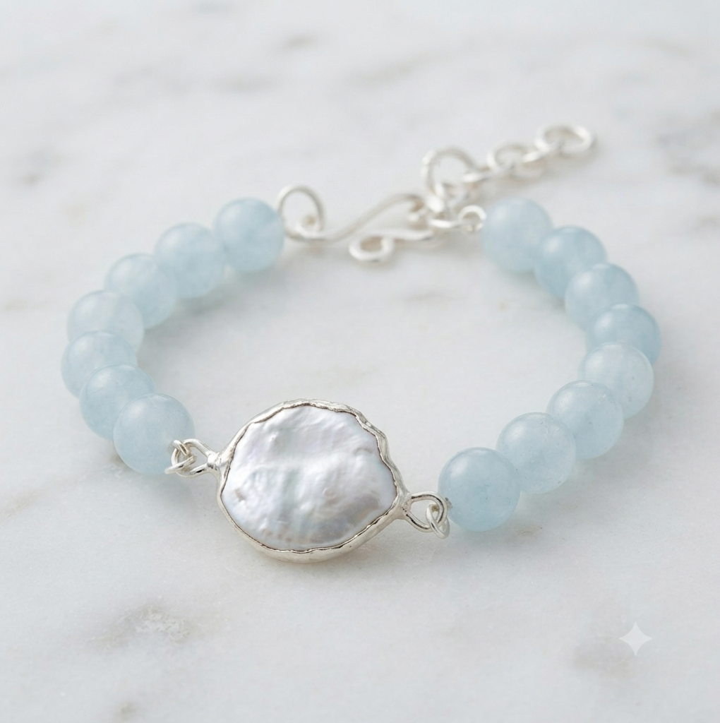Aquamarine & Baroque Pearl Bracelet