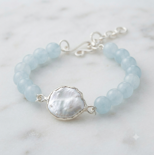 Aquamarine & Baroque Pearl Bracelet