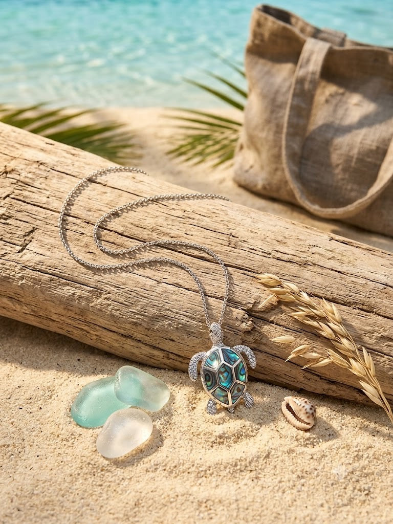 Sterling Silver Turtle Paua Shell Back Pendant