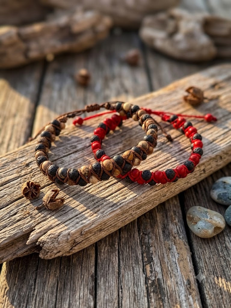 Custom Gemstone & Black Lava Macramé Bracelet