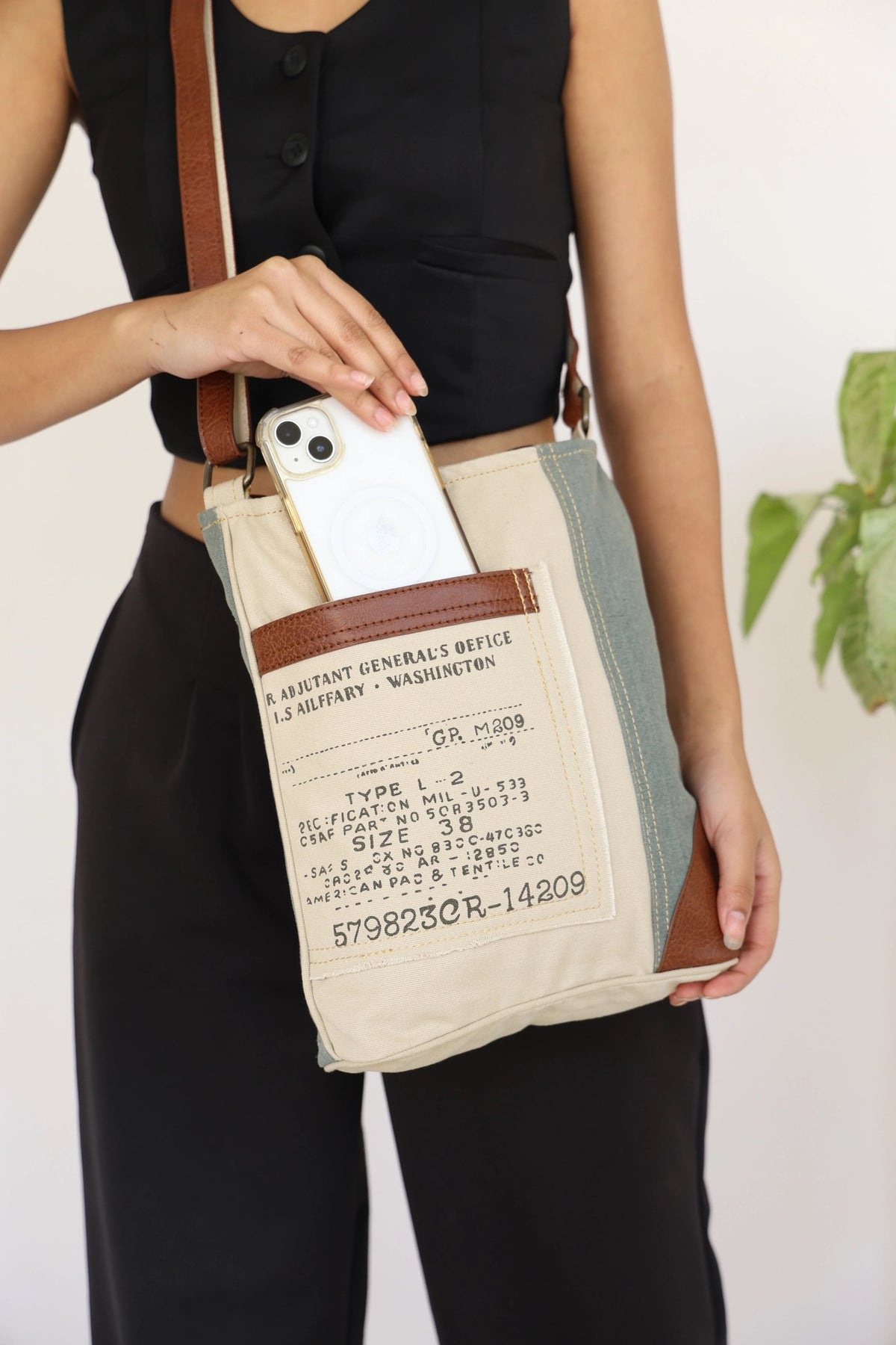 Identified Up-Cycled Canvas Crossbody Bag