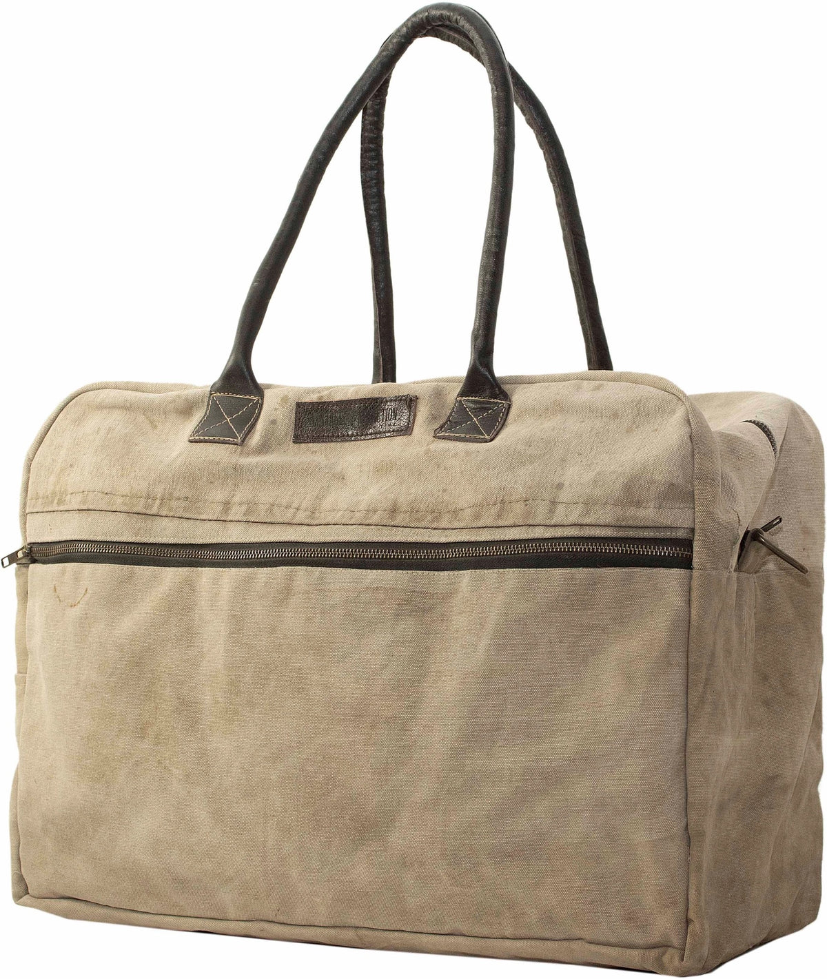 Recycled Military Tent Canvas Duffle Bag with Leather Handles