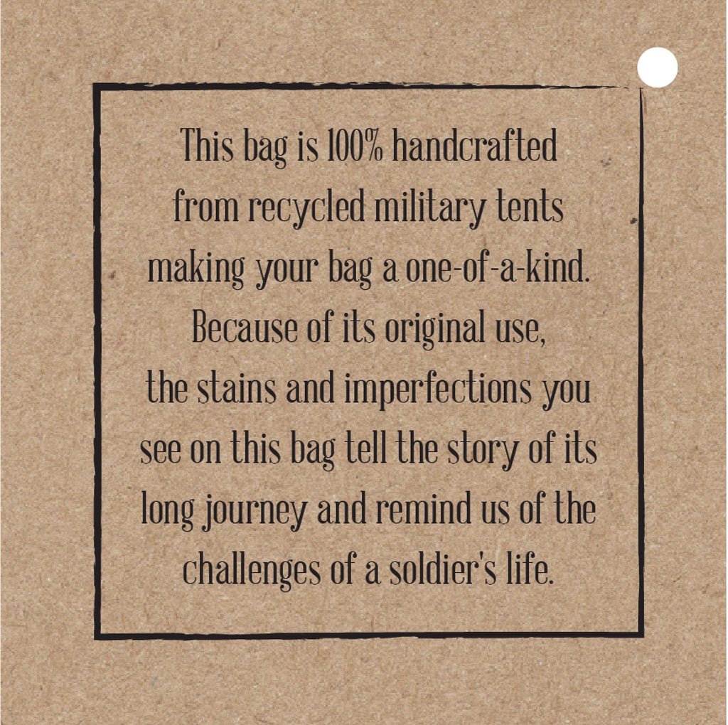 Recycled Military Tent Canvas Duffle Bag with Leather Handles