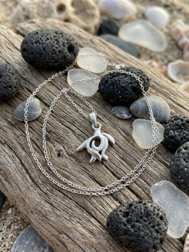 Sterling Silver Modern Petroglyph Turtle Necklace