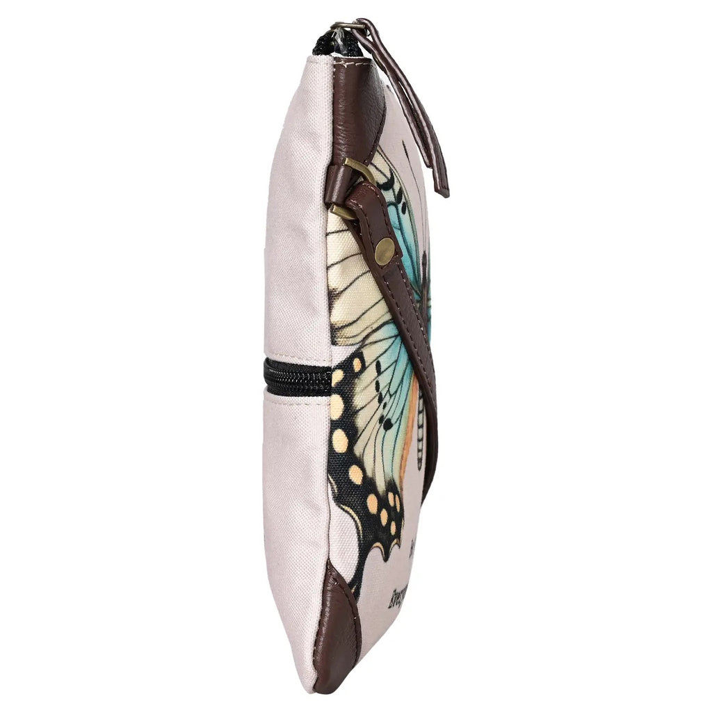 RFID Crossbody Bag – Up-Cycled Printed Poly Canvas with Leather