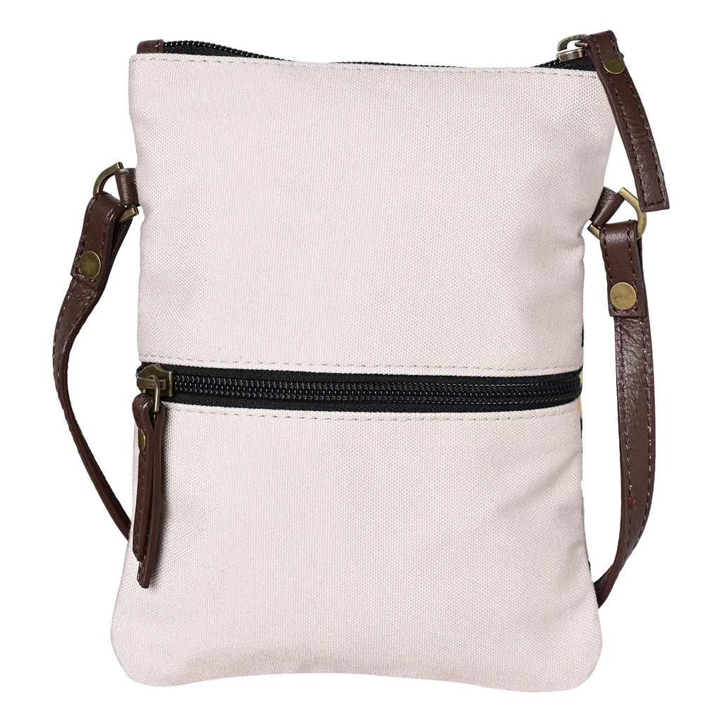 RFID Crossbody Bag – Up-Cycled Printed Poly Canvas with Leather
