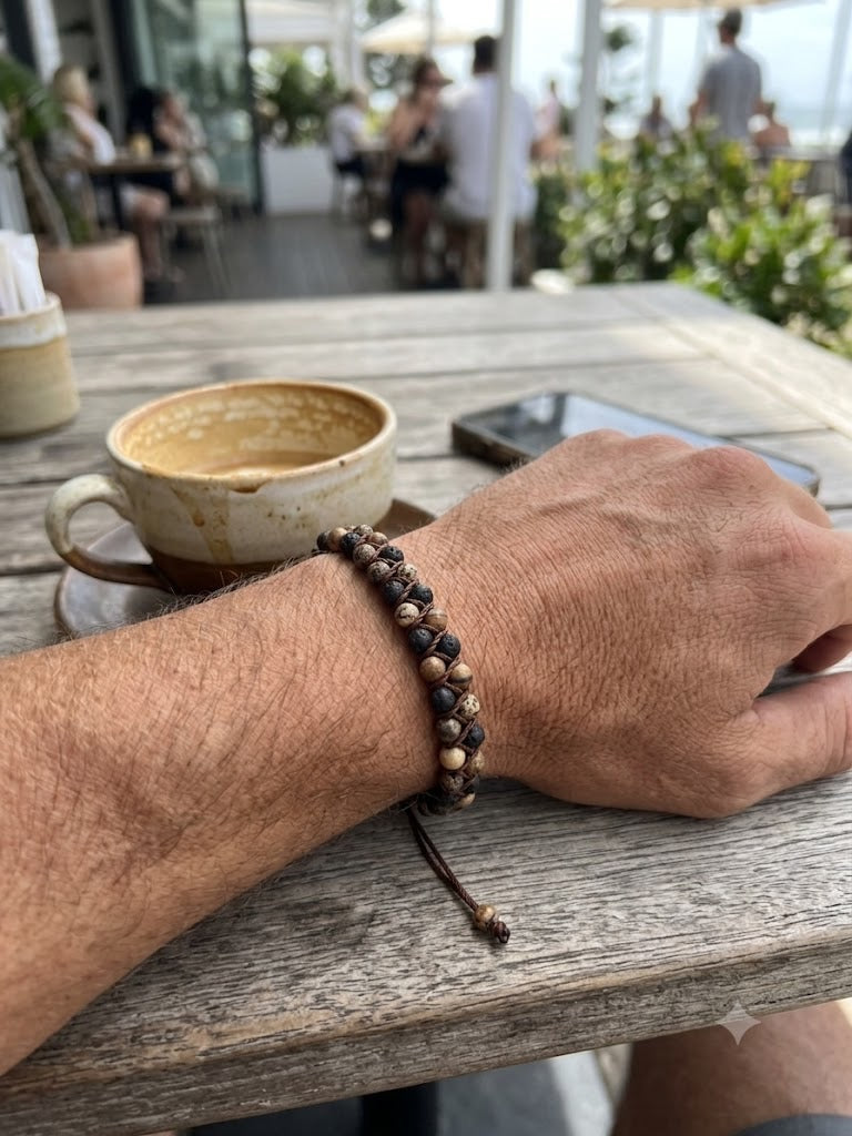 Custom Gemstone & Black Lava Macramé Bracelet