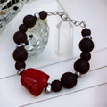 Red Jasper & Black Onyx Beaded Bracelet with Stainless Steel Clasp