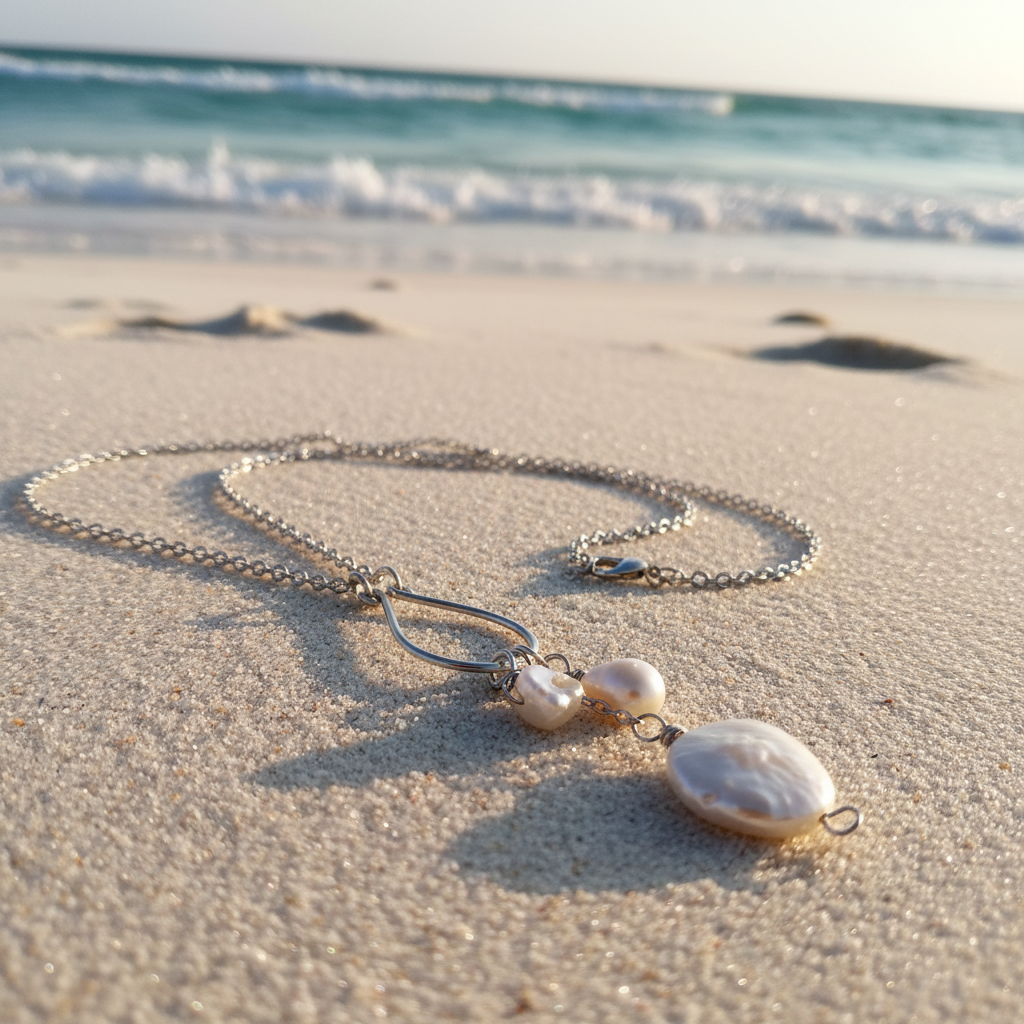 Baroque Pearl Necklace Beach Close-Up