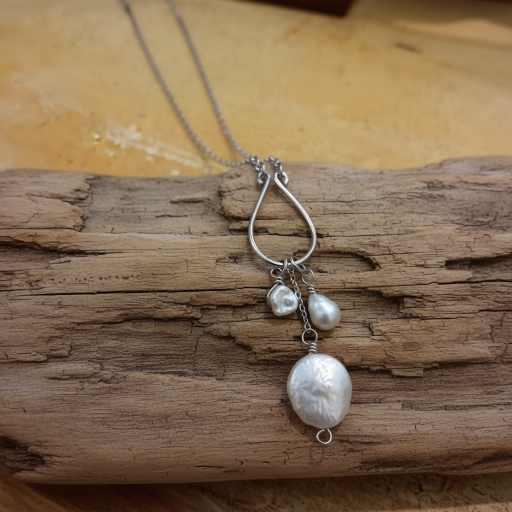 Baroque Pearl Necklace on Driftwood - Original Reference