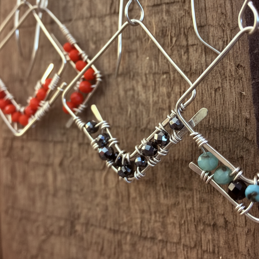 Close-up Detail of Wire-Wrapped Earrings