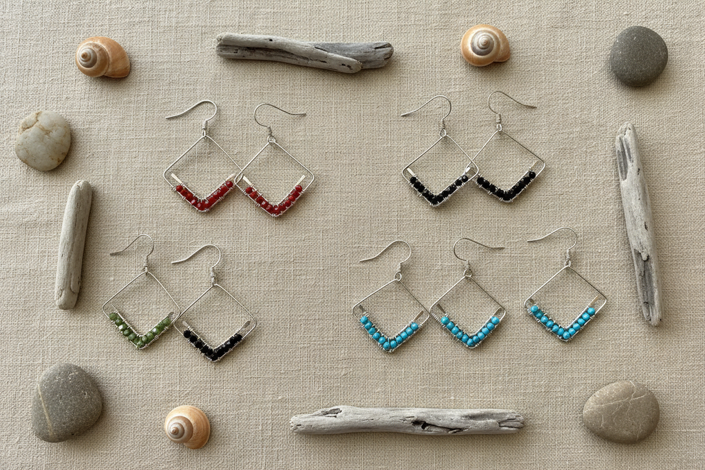 Collection Display of Colorful Square Earrings
