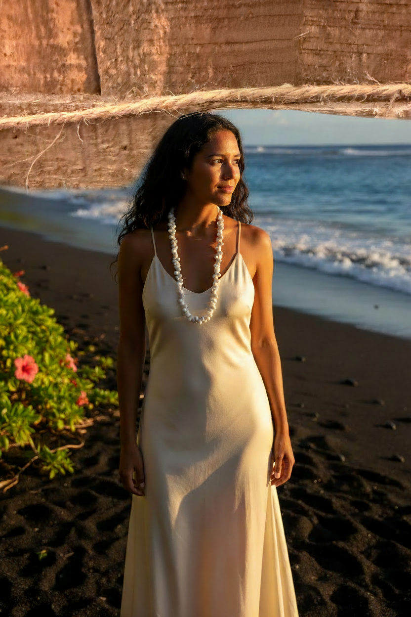 Hawaiian Woman with 16-inch Shell Necklace