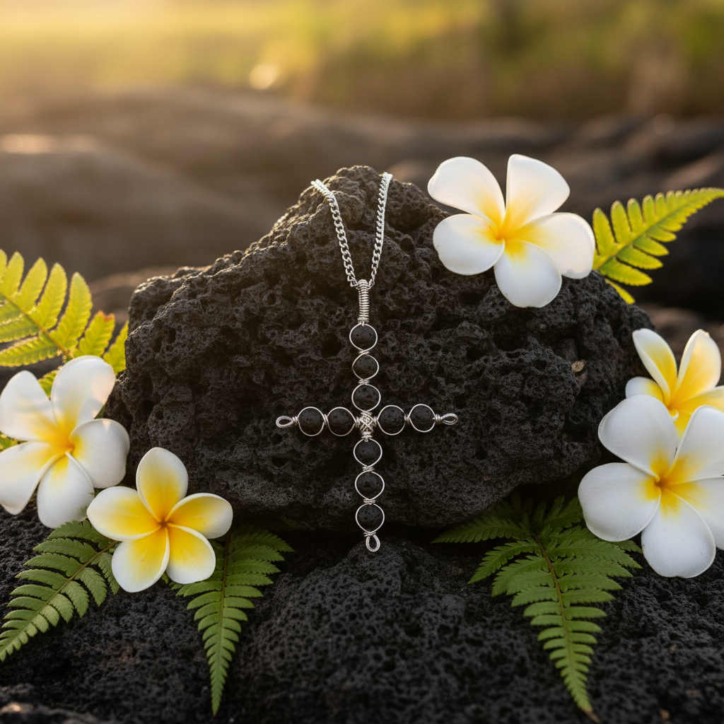 Lava Stone Cross Necklace - Big Island Vibe