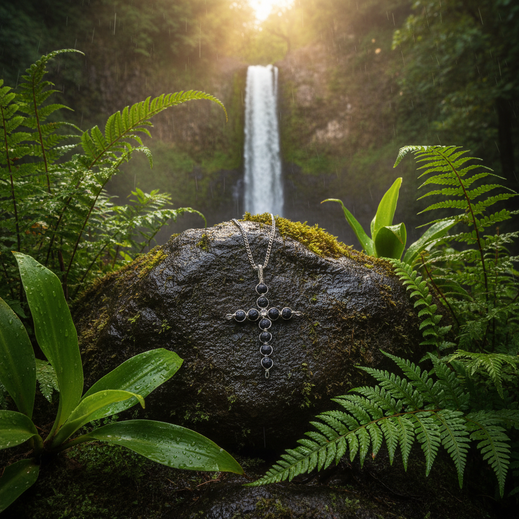 Lava Stone Cross - Waterfall Flat Lay
