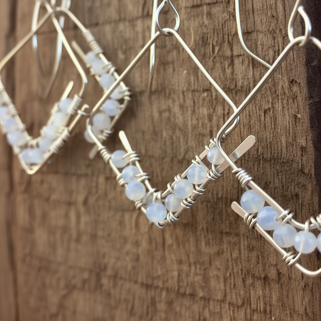 Moonstone Square Wire Earrings