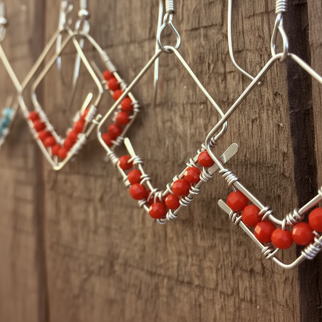 Orange Agate Square Wire Earrings
