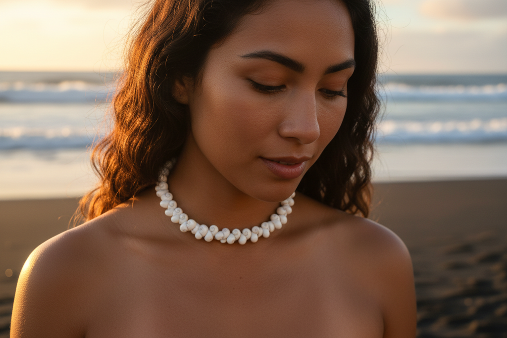 Shell Necklace on Collarbone - Hawaiian Beach