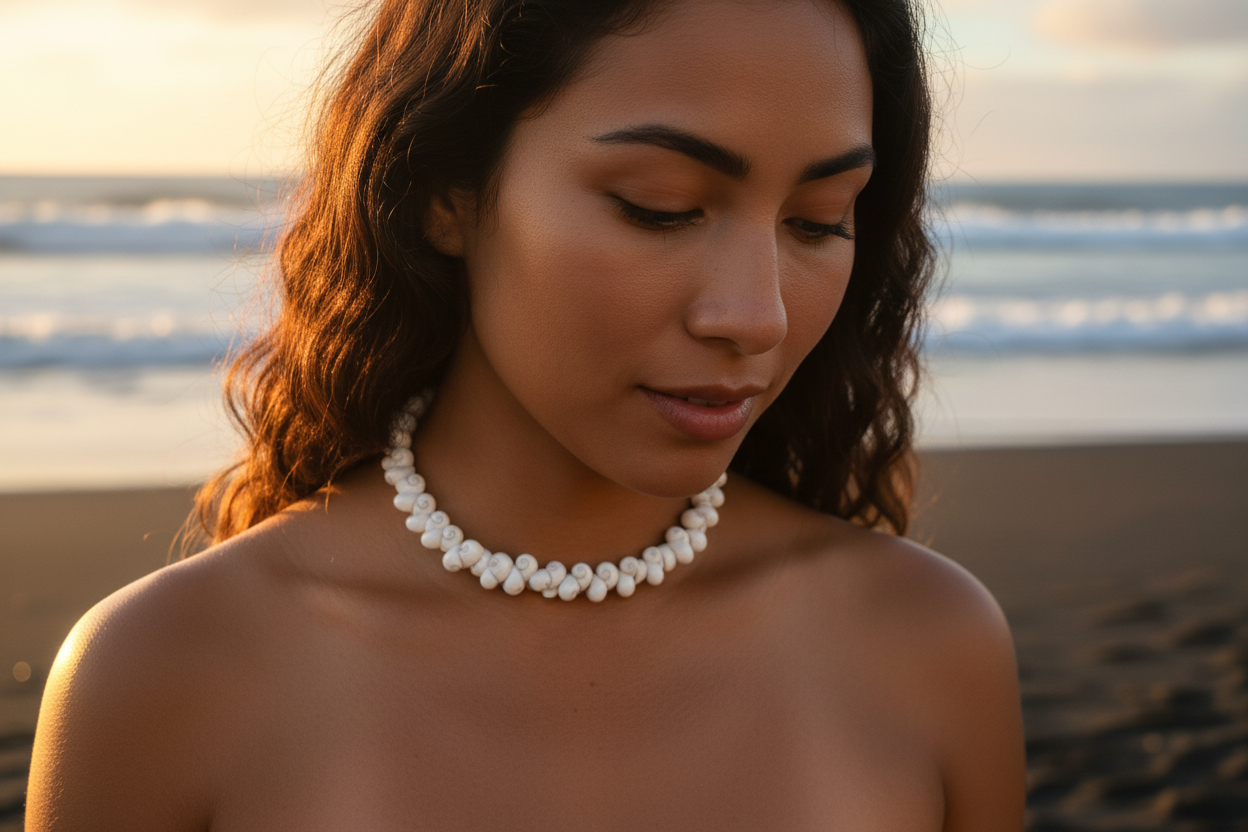 Shell Necklace on Collarbone - Hawaiian Beach
