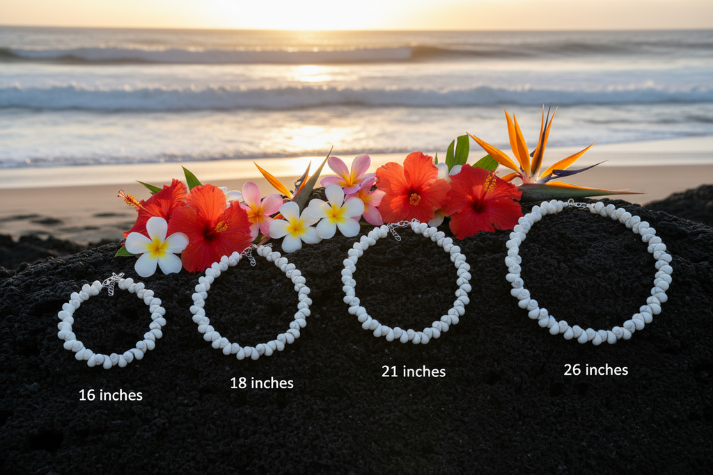 Shell Necklaces with Tropical Flowers on Lava Rock