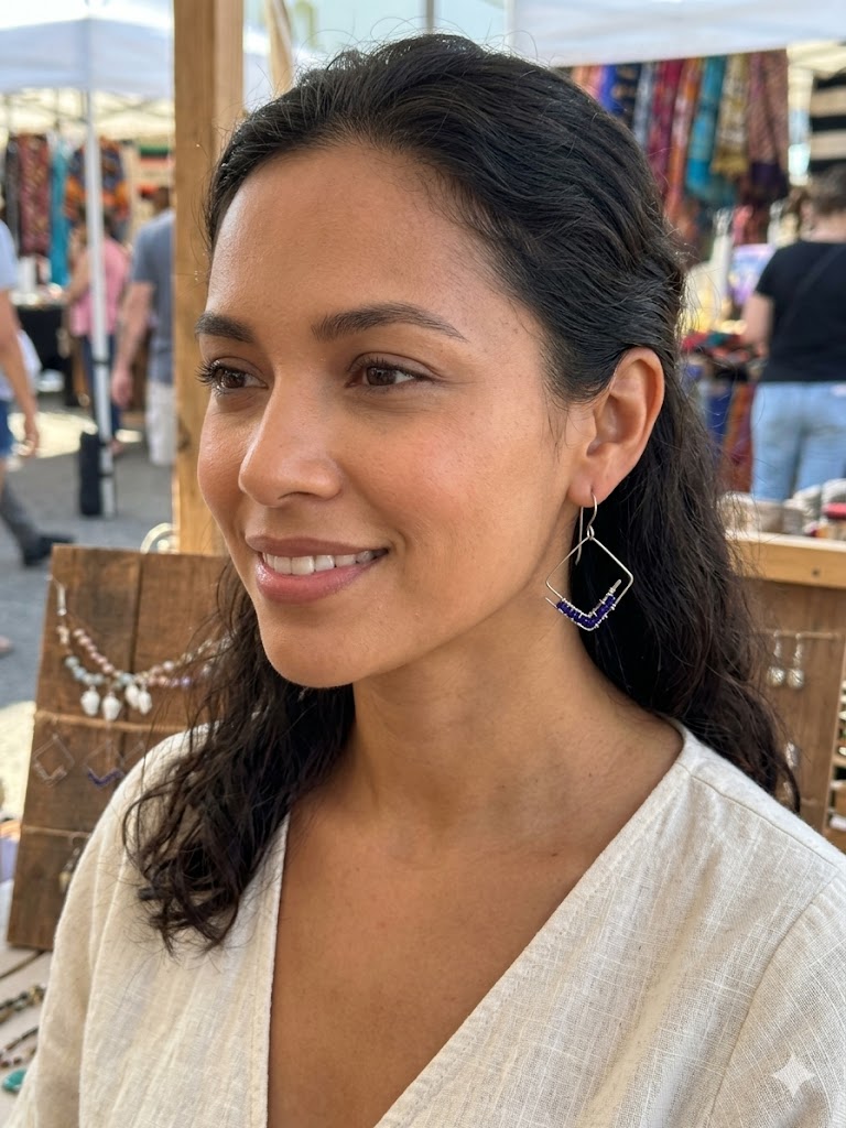 Wire-Wrapped Lapis Lazuli & Stainless Steel Square Earrings – The Maya Drop