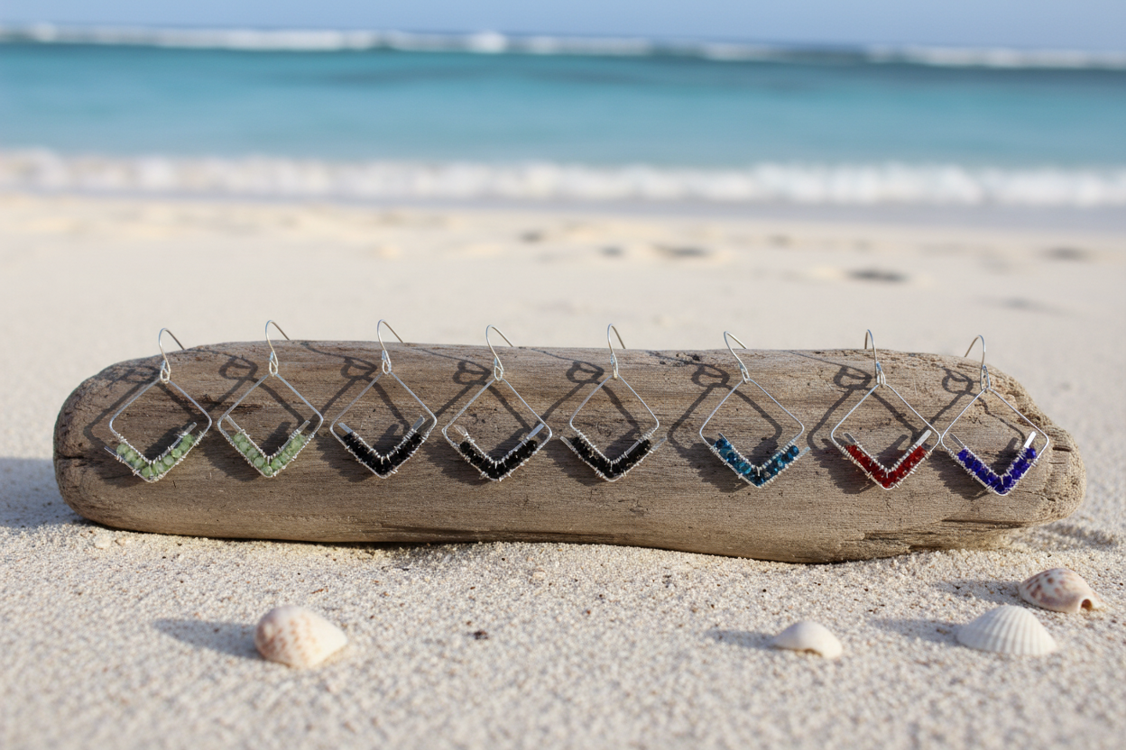 Your Earrings on Driftwood Beach Flat Lay